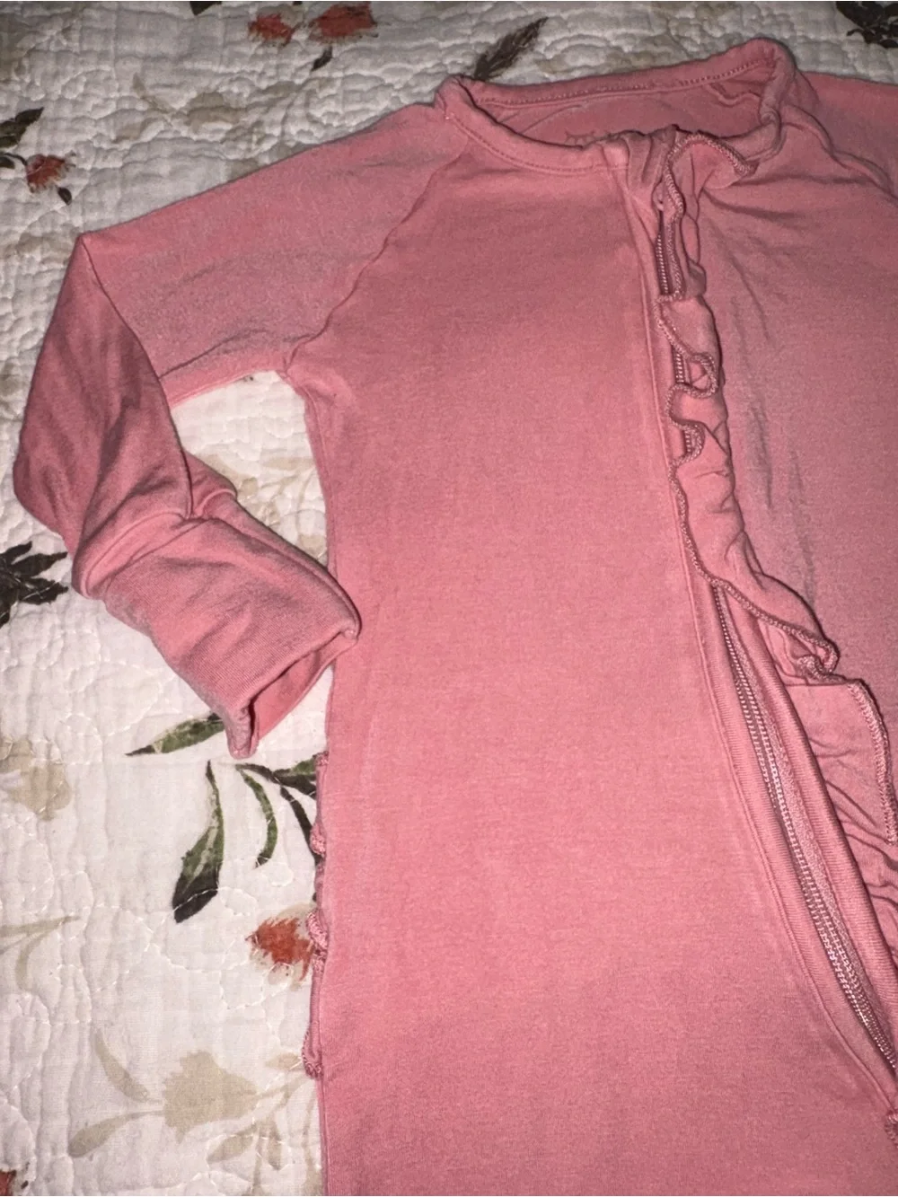 Little Sleepies Pink Rose Ruffle Bamboo Footie Pajamas Baby Girl 0-3 months